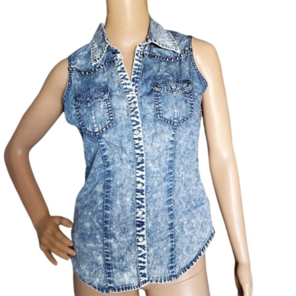 Vintage 90s Buffalo David Bitton Acid Wash Denim Studded Grunge Pink Shirt Med